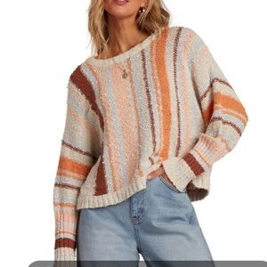 NWOT BILLABONG Cropped Chunky stripe sweater long sleeve women’s sz S EARTHTONES